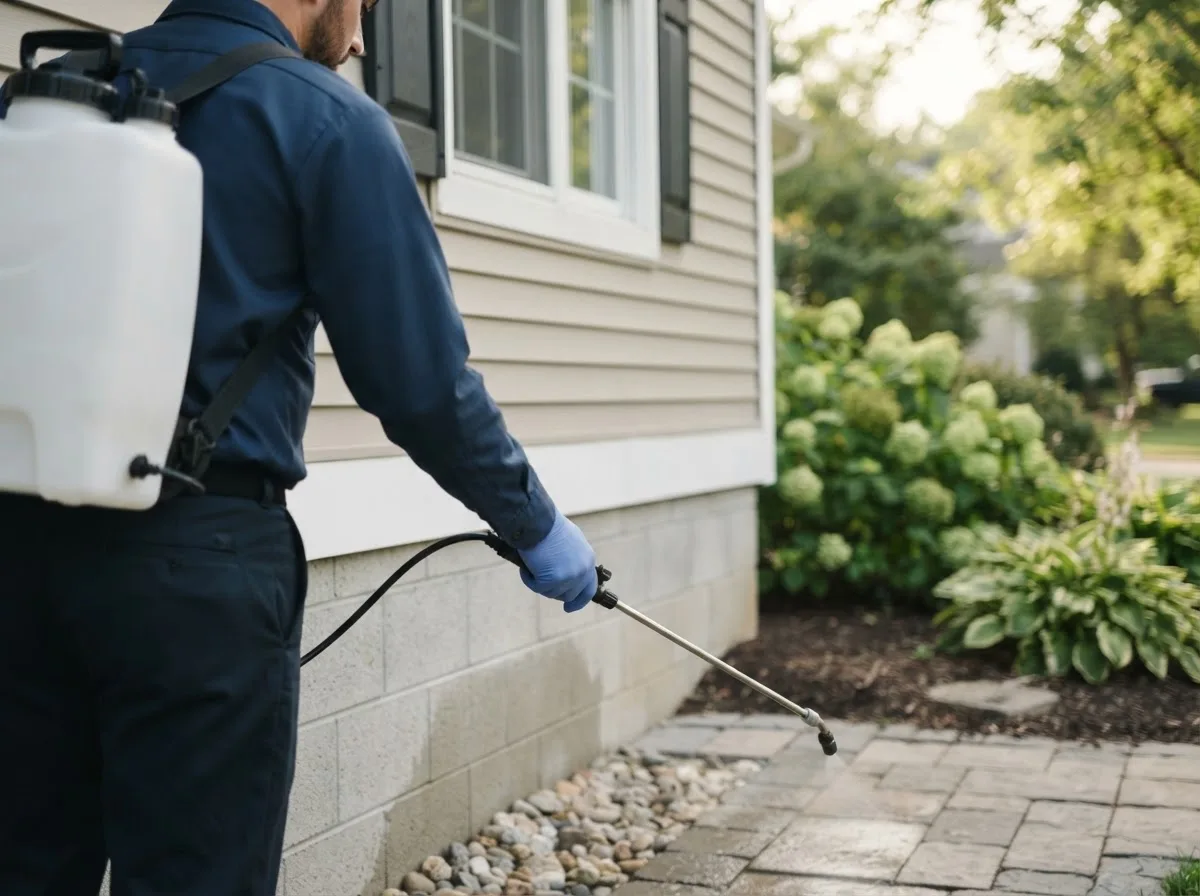 Pest control technician inspecting a home in Idaville, IN